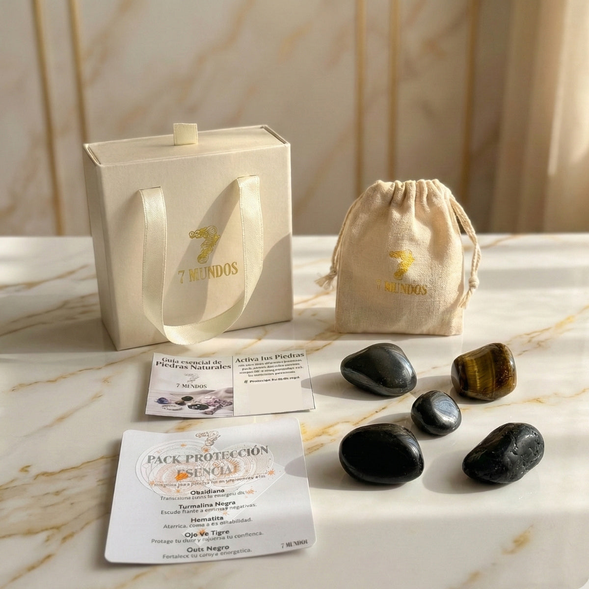Set 5 Piedras protectoras Naturales Protección Esencial 7 Mundos