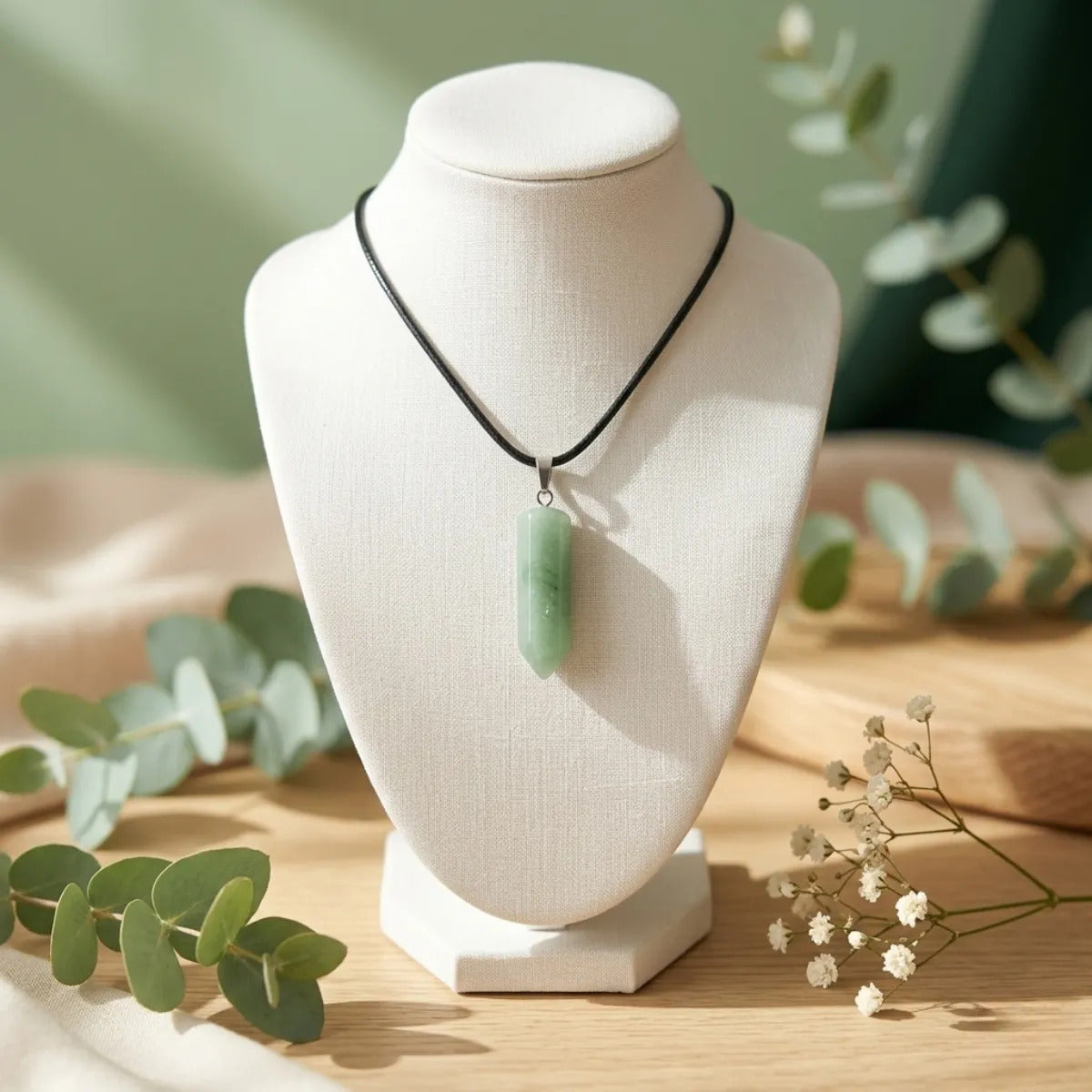 Collar Punta de Aventurina Cuero PU