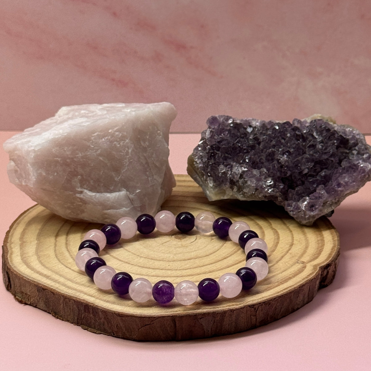 Pulsera Cuarzo Rosa Y Amatista - Amor Y Protección Piedras naturales