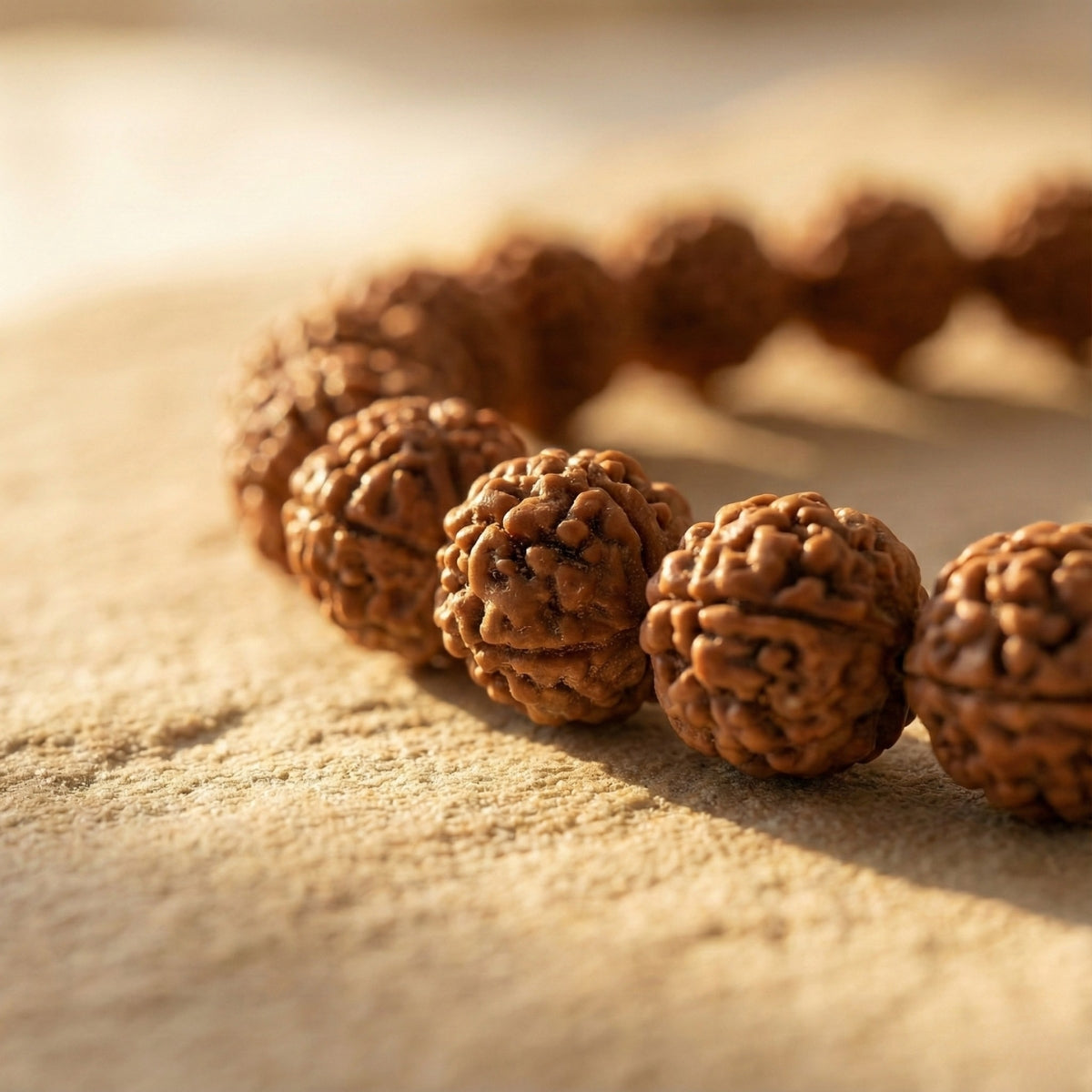 Pulsera Semillas Rudraksha Natural 8mm para Protección y Paz
