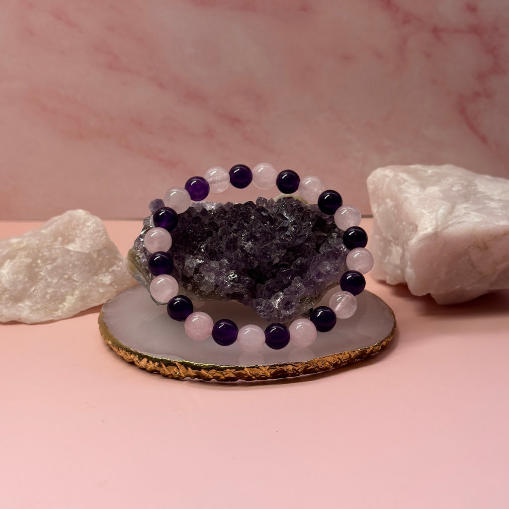 Pulsera de Cuarzo Rosa y Amatista
