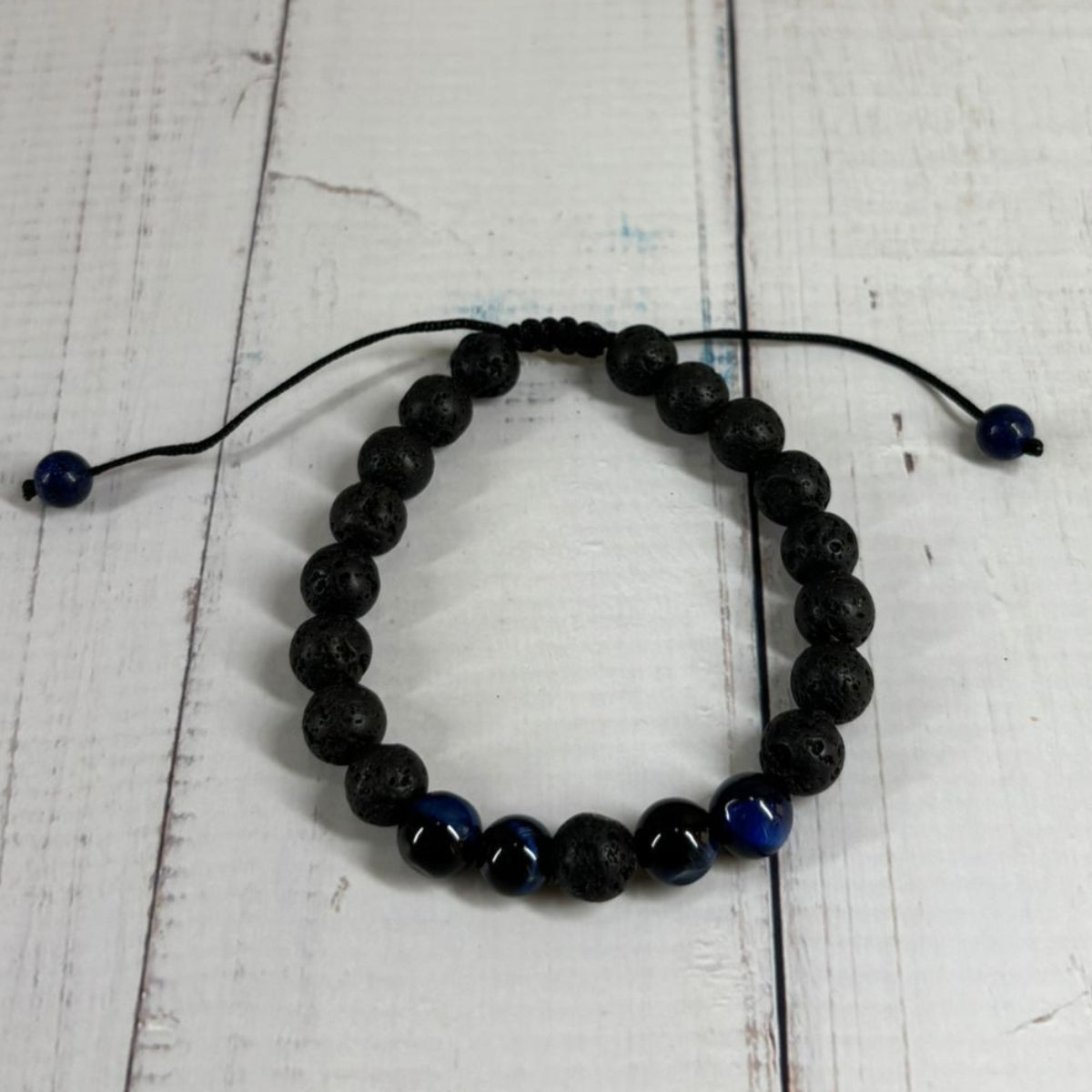 Pulsera Ojo De Tigre Azul Y Volcánica Piedras Naturales