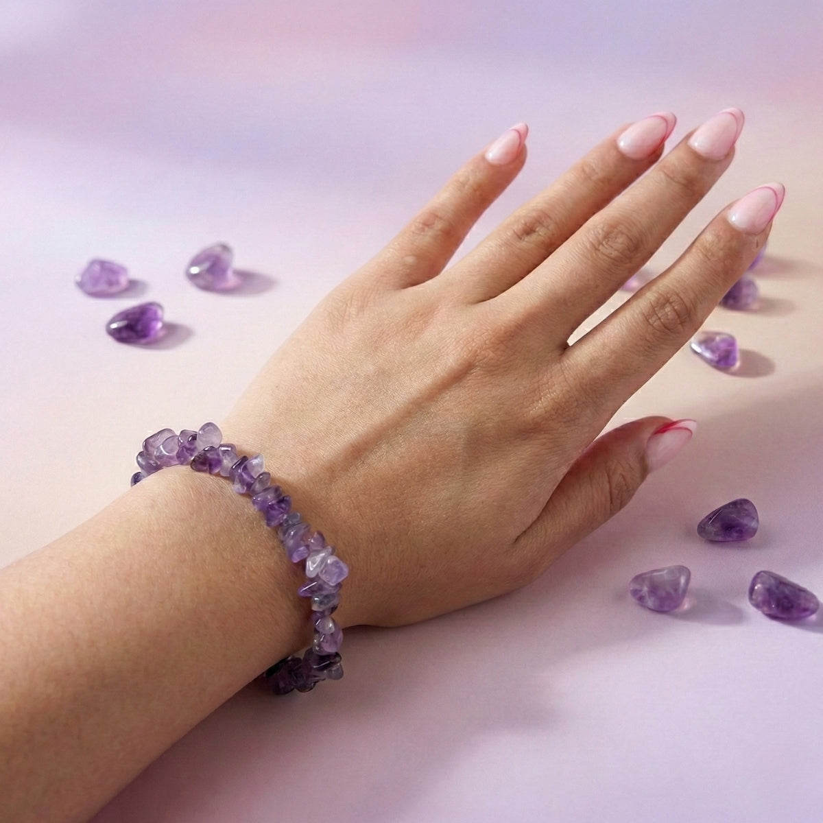 Pulsera Chips de Amatista Natural para Calma y Equilibrio