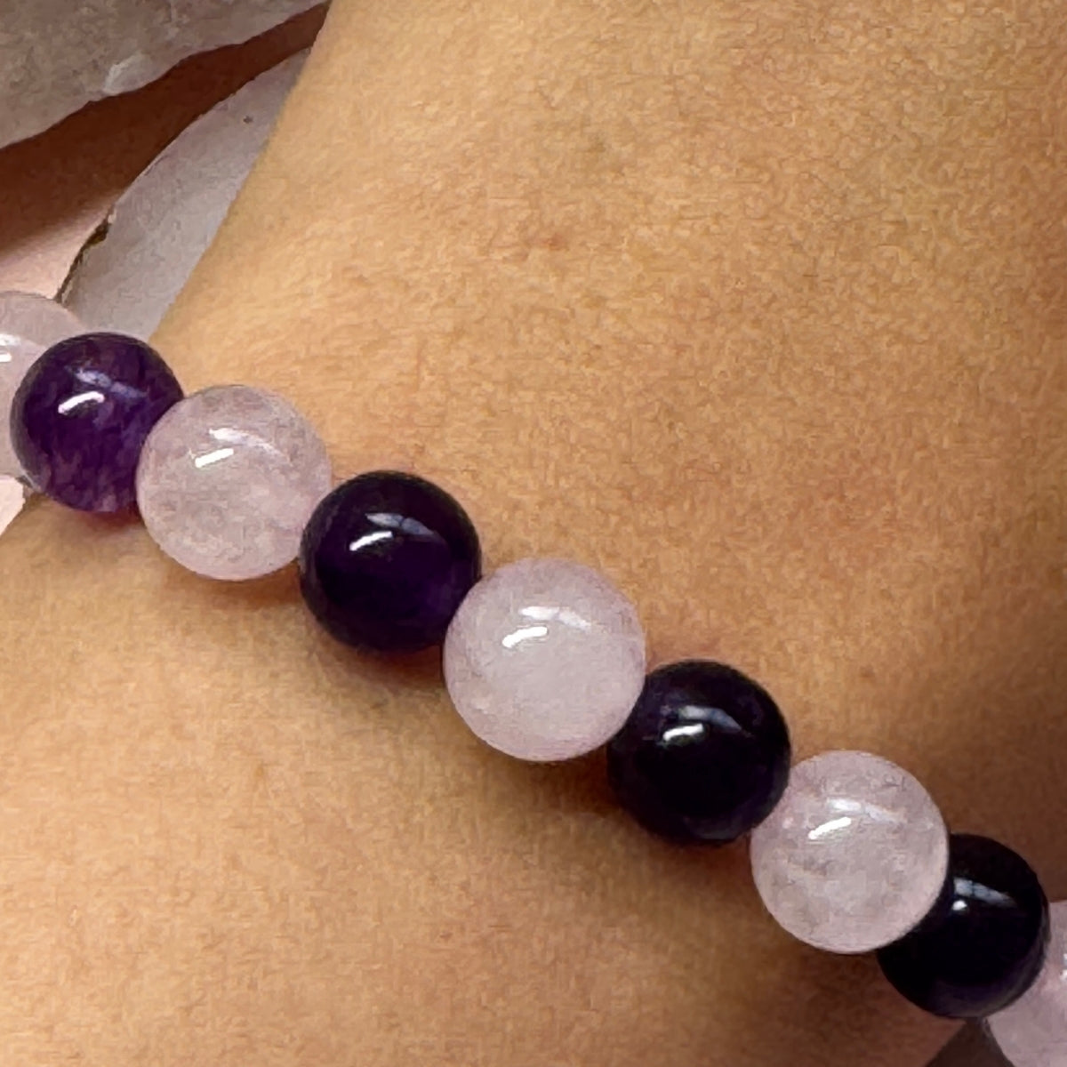 Pulsera Cuarzo Rosa Y Amatista - Amor Y Protección Piedras naturales