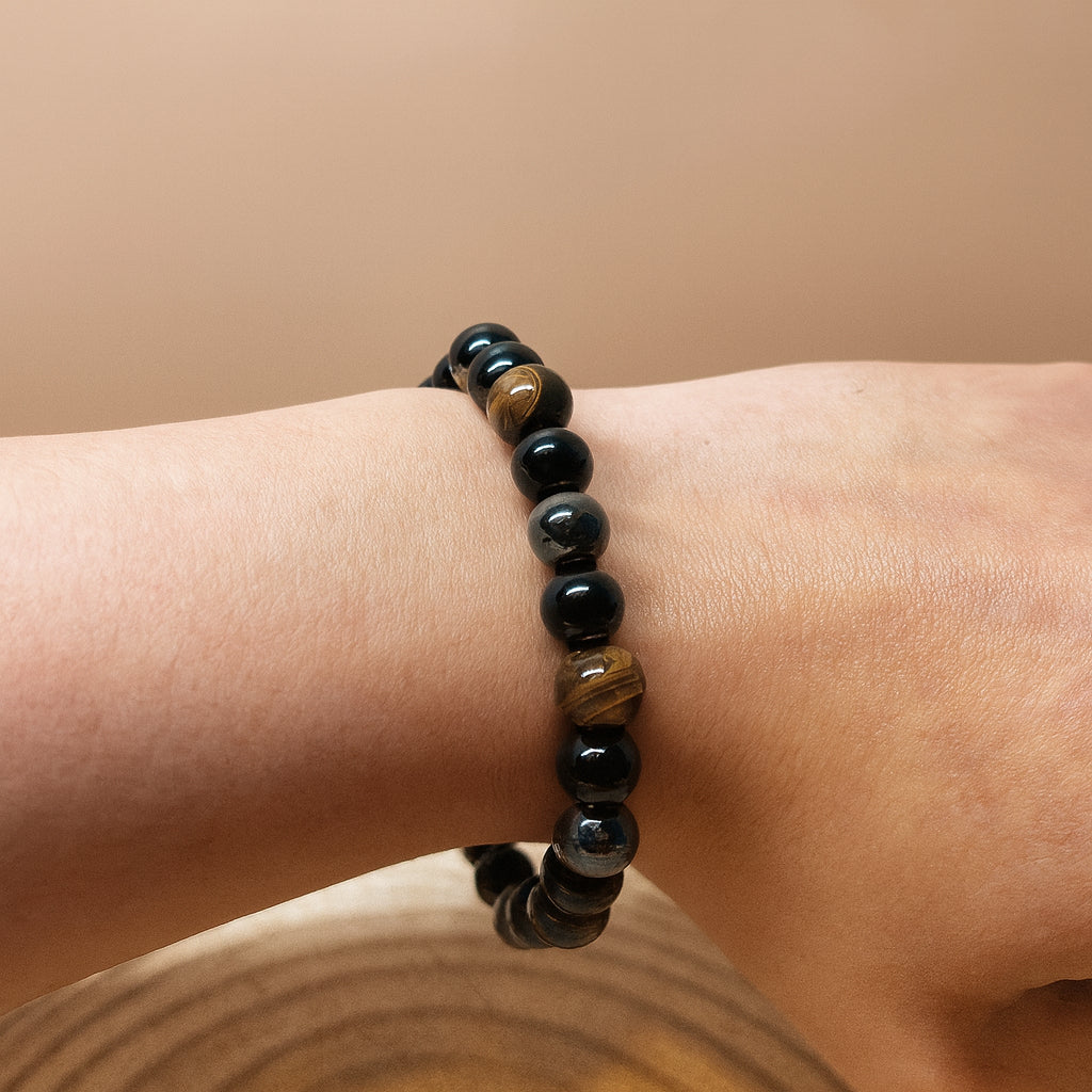 Pulsera Triple Protección Obsidiana Hematita Ojo De Tigre