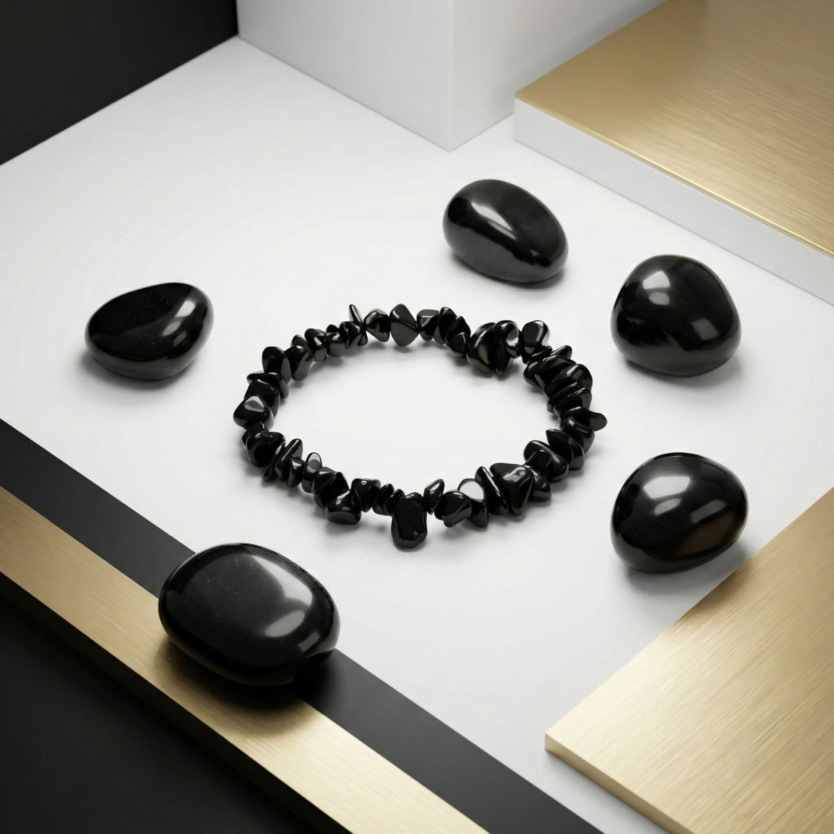 Pulsera Chips de Obsidiana Natural para Protección y Equilibrio