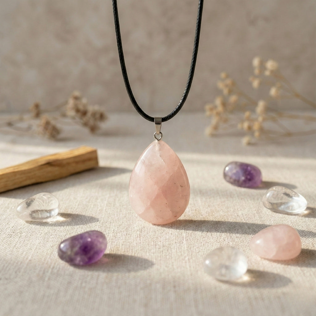 Collar de Cuarzo Rosa Gota – Amor y Sanación