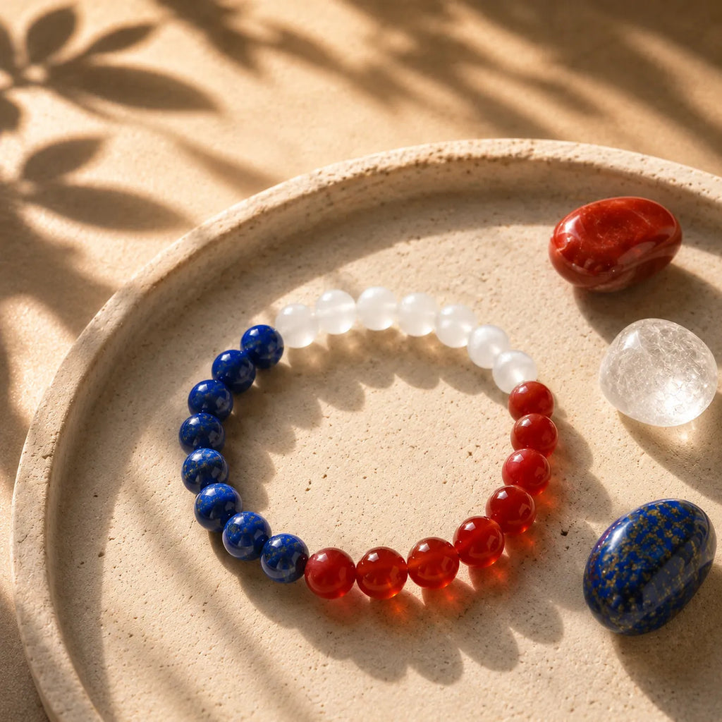 Pulsera Piedras Naturales Chile Tricolor Ágata Lapislázuli