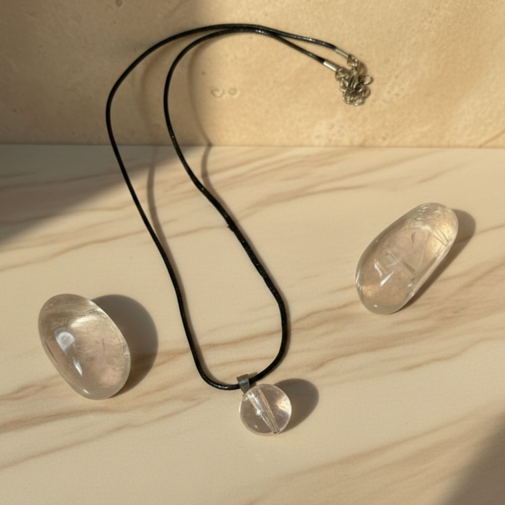 Collar de Cuarzo Cristal Cuero PU