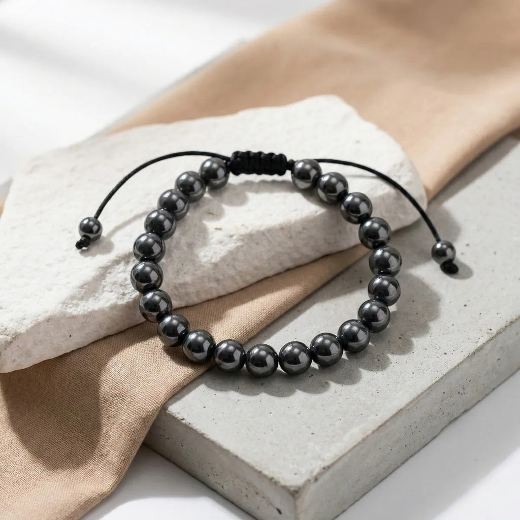 Pulsera Hematita Ajustable Piedra Natural Protección Unisex 