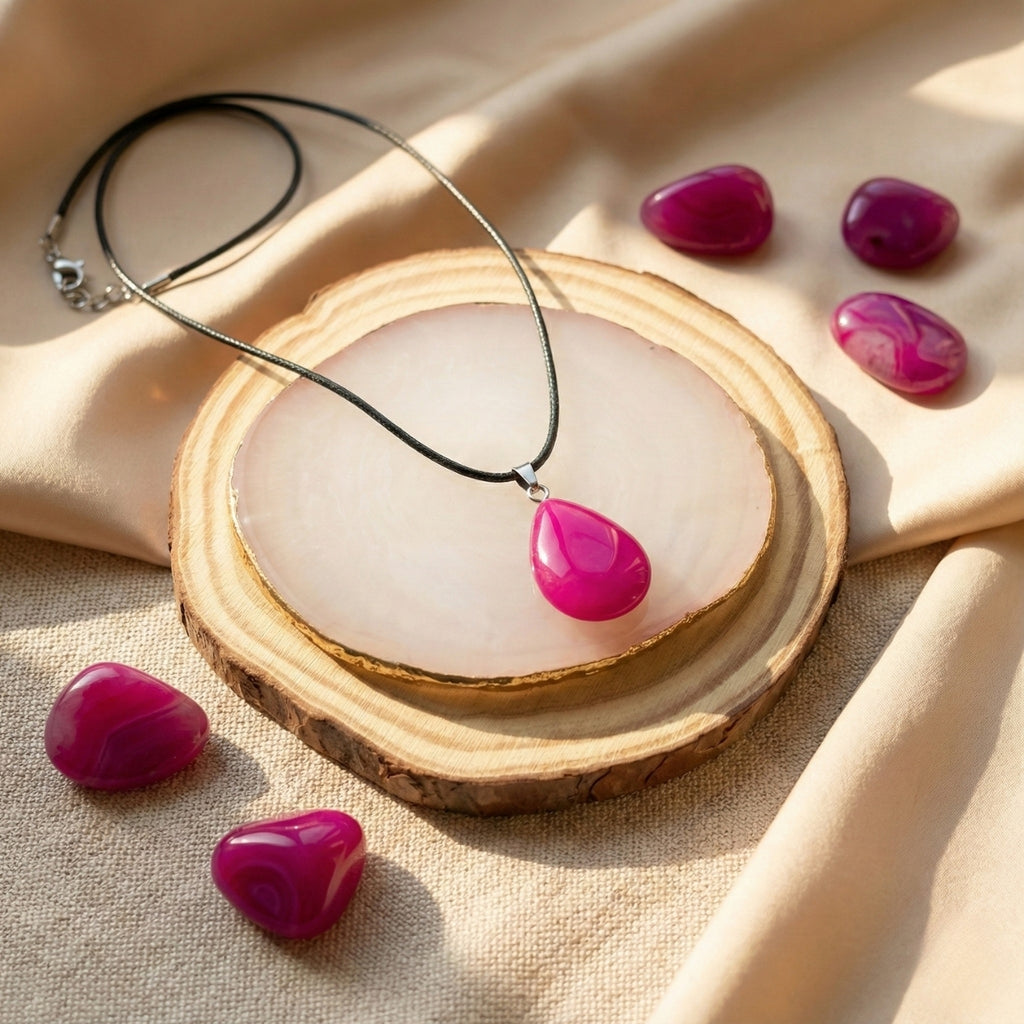 Collar de Ágata Fucsia Gota – Energía y Alegría