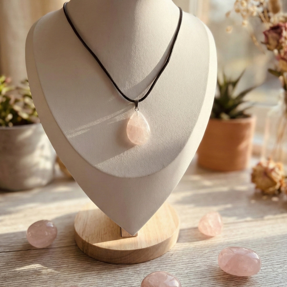 Collar de Cuarzo Rosa Gota – Amor y Sanación