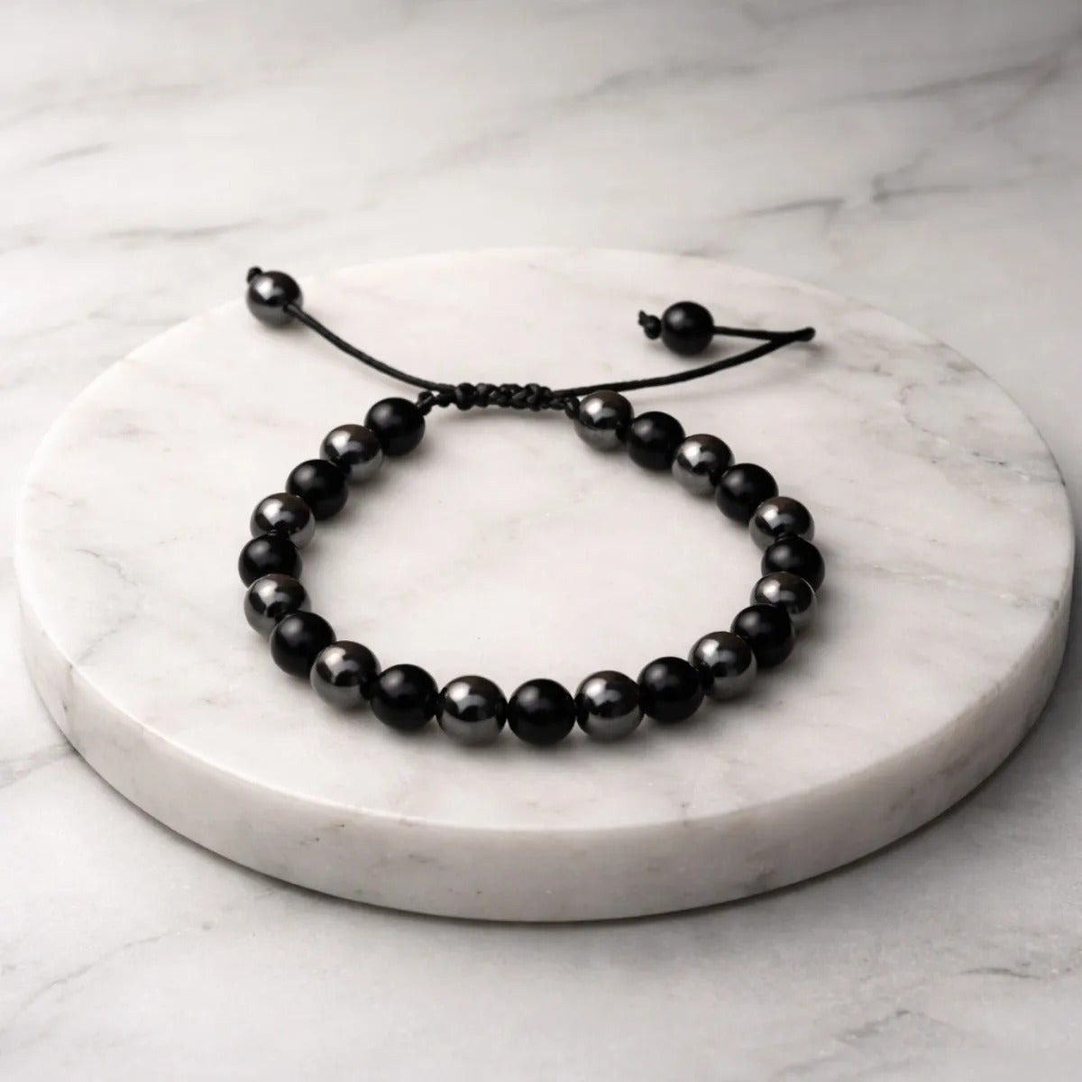 Pulsera Ajustable De Ónix Y Hematita Protección Equilibrio