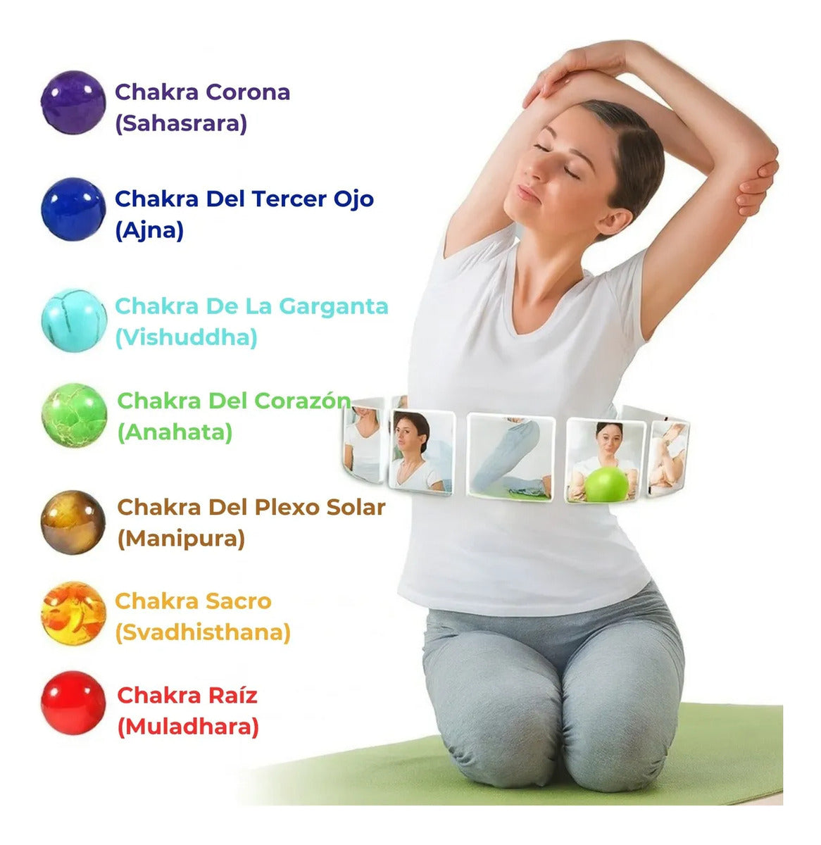 Pulsera 7 Chakras Madera Natural Piedras Energía Equilibrio