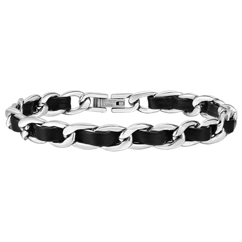 Pulsera Acero Inoxidable Y Cuero Genuino Hombre Elegante
