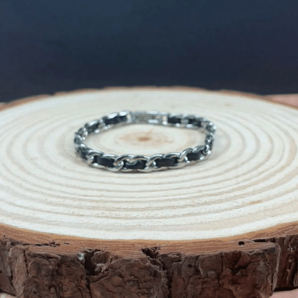 Pulsera Acero Inoxidable Y Cuero Genuino Hombre Elegante