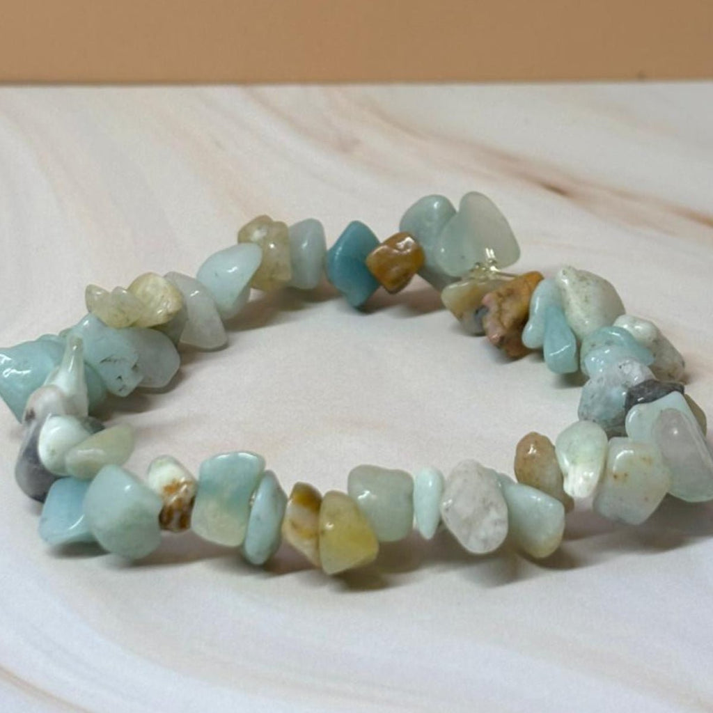 Pulsera Amazonita Piedra Natural Chips Calma Y Equilibrio