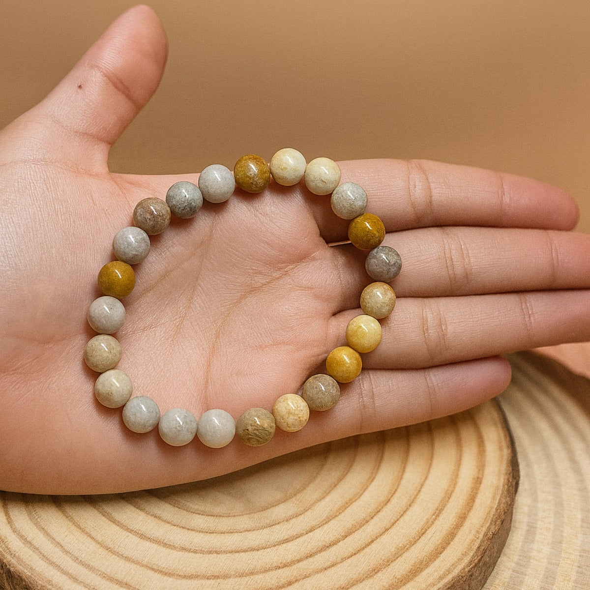 Pulsera Coral Fósil Piedra Natural Energía Unisex