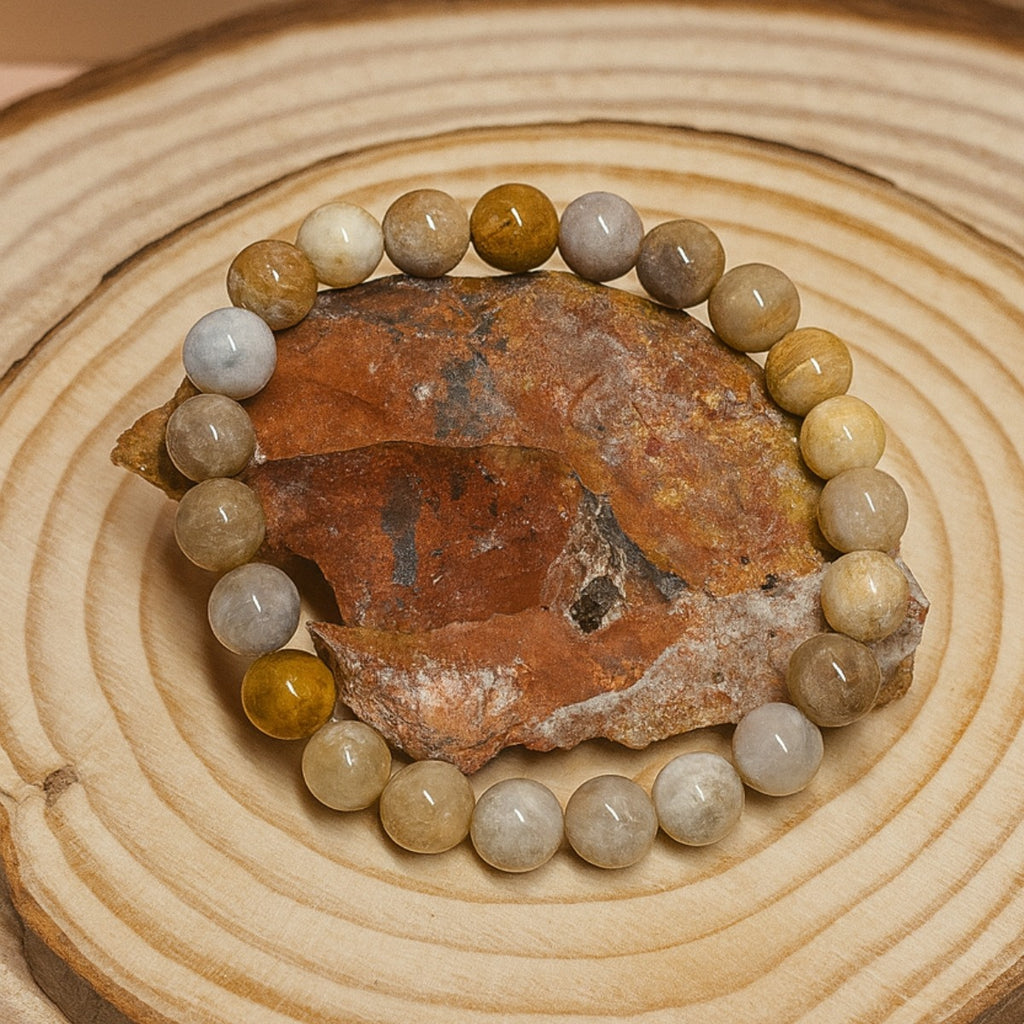 Pulsera Coral Fósil Piedra Natural Energía Unisex