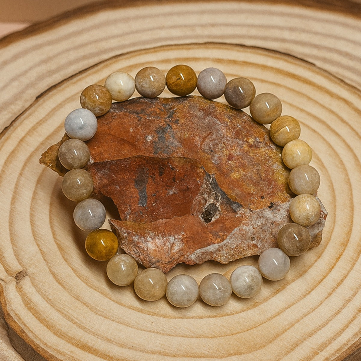 Pulsera Coral Fósil Piedra Natural Energía Unisex