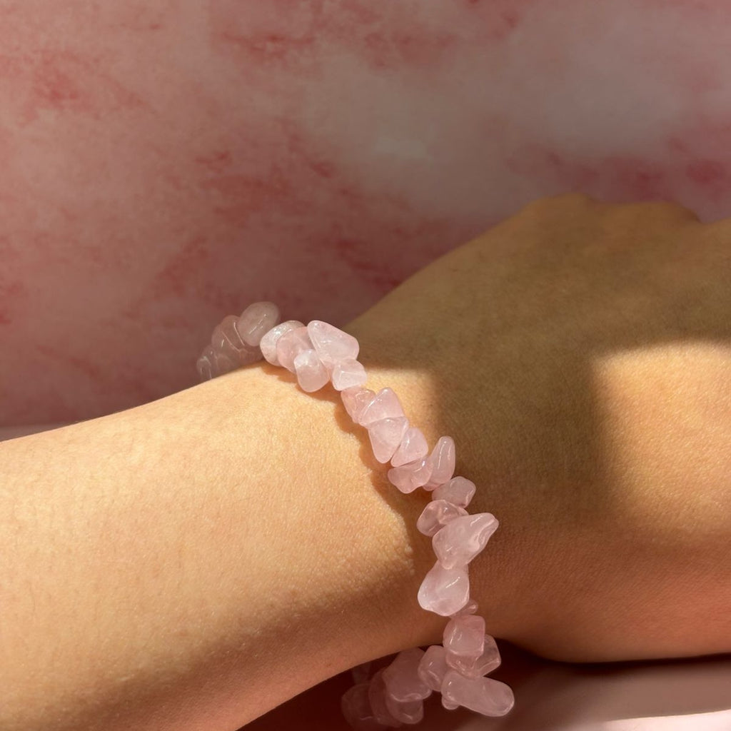 Pulsera Cuarzo Rosa Chips Irregulares Piedra Natural