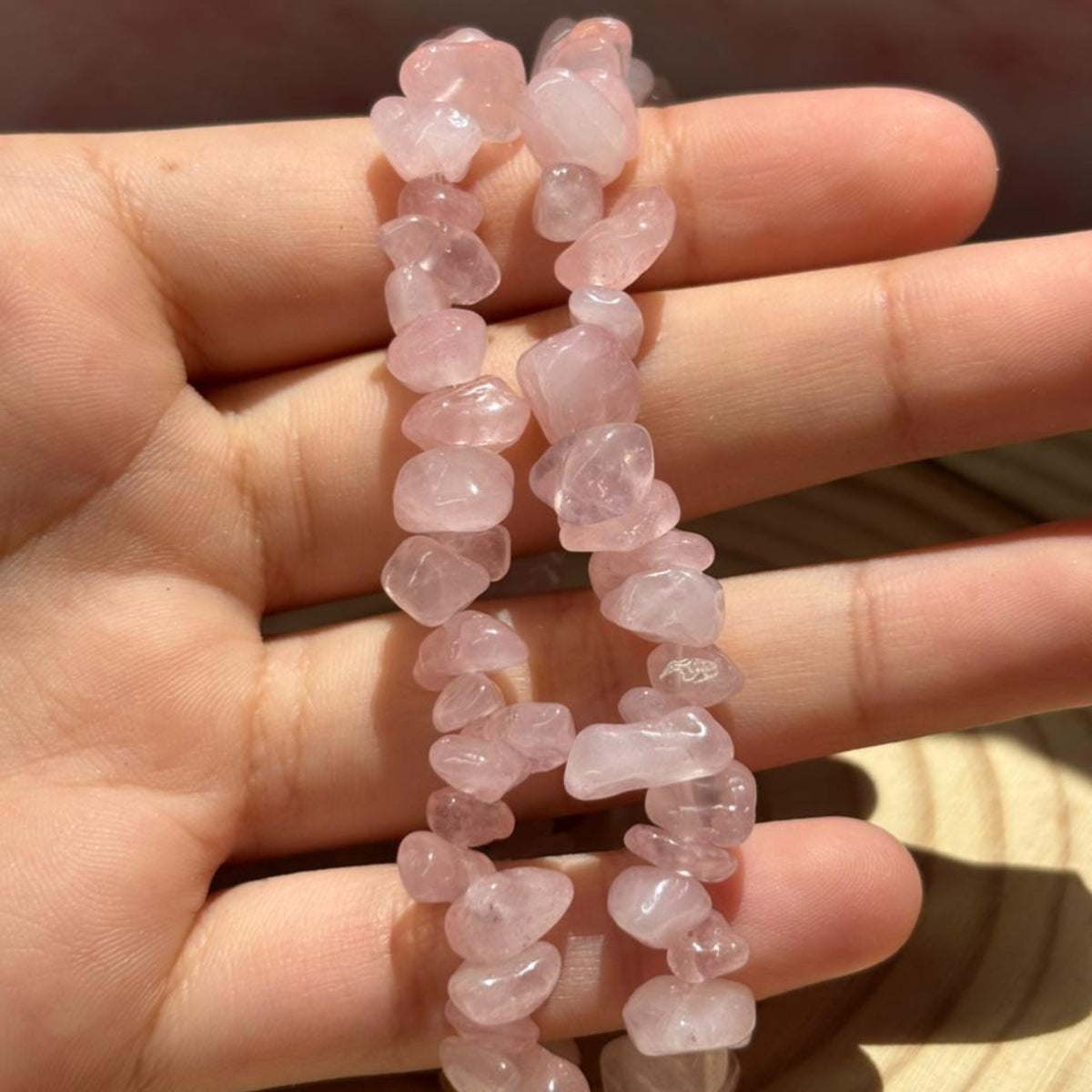 Pulsera Cuarzo Rosa Chips Irregulares Piedra Natural