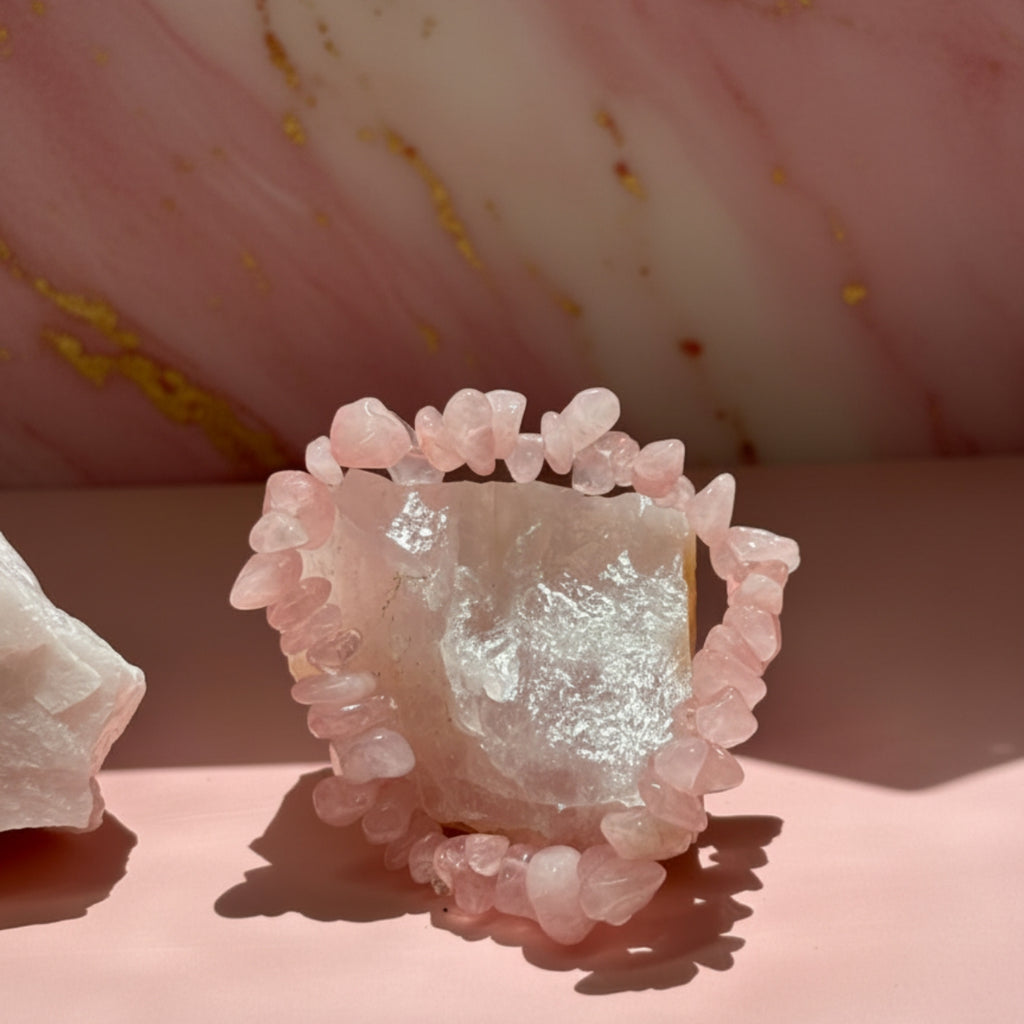 Pulsera Cuarzo Rosa Chips Irregulares Piedra Natural