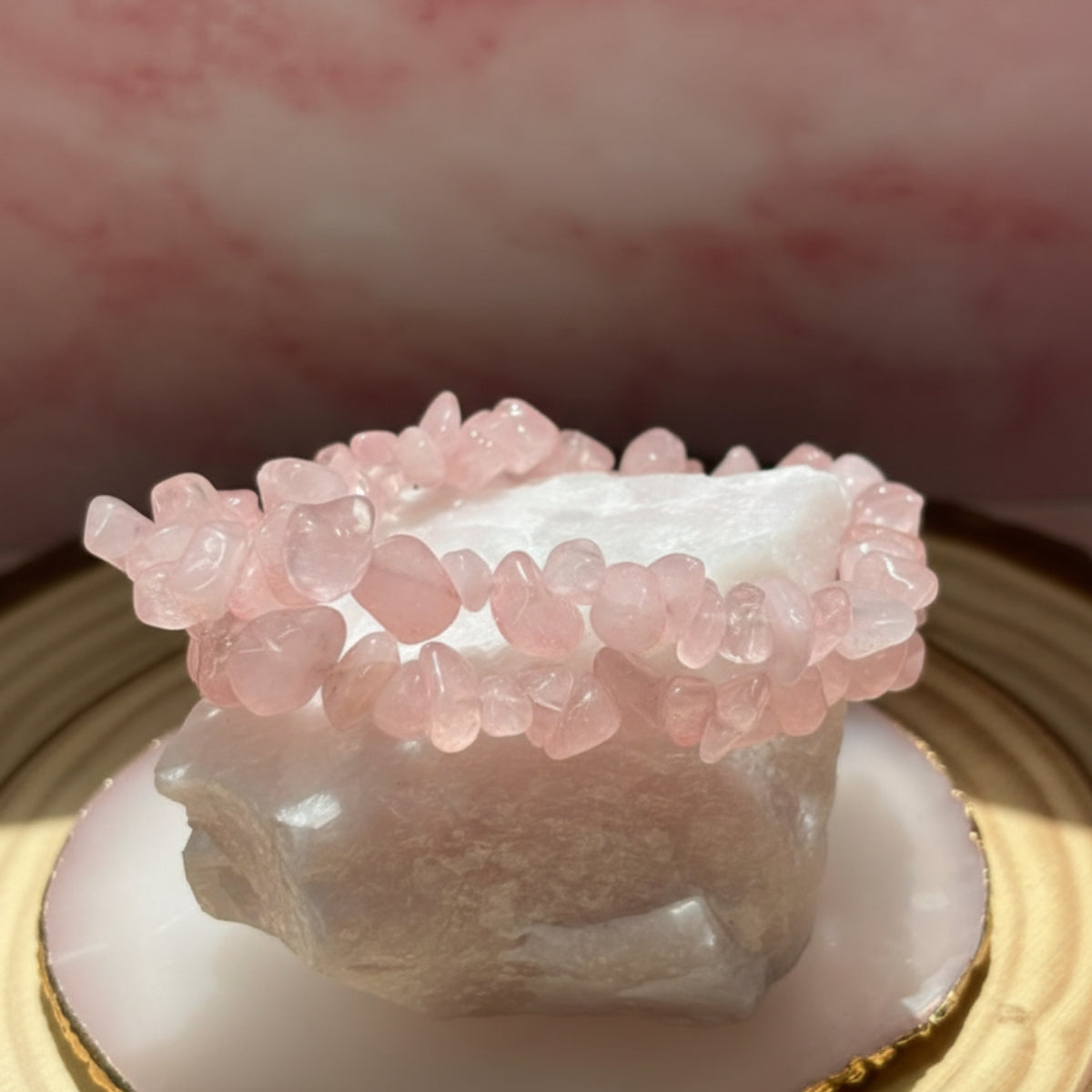 Pulsera Cuarzo Rosa Chips Irregulares Piedra Natural