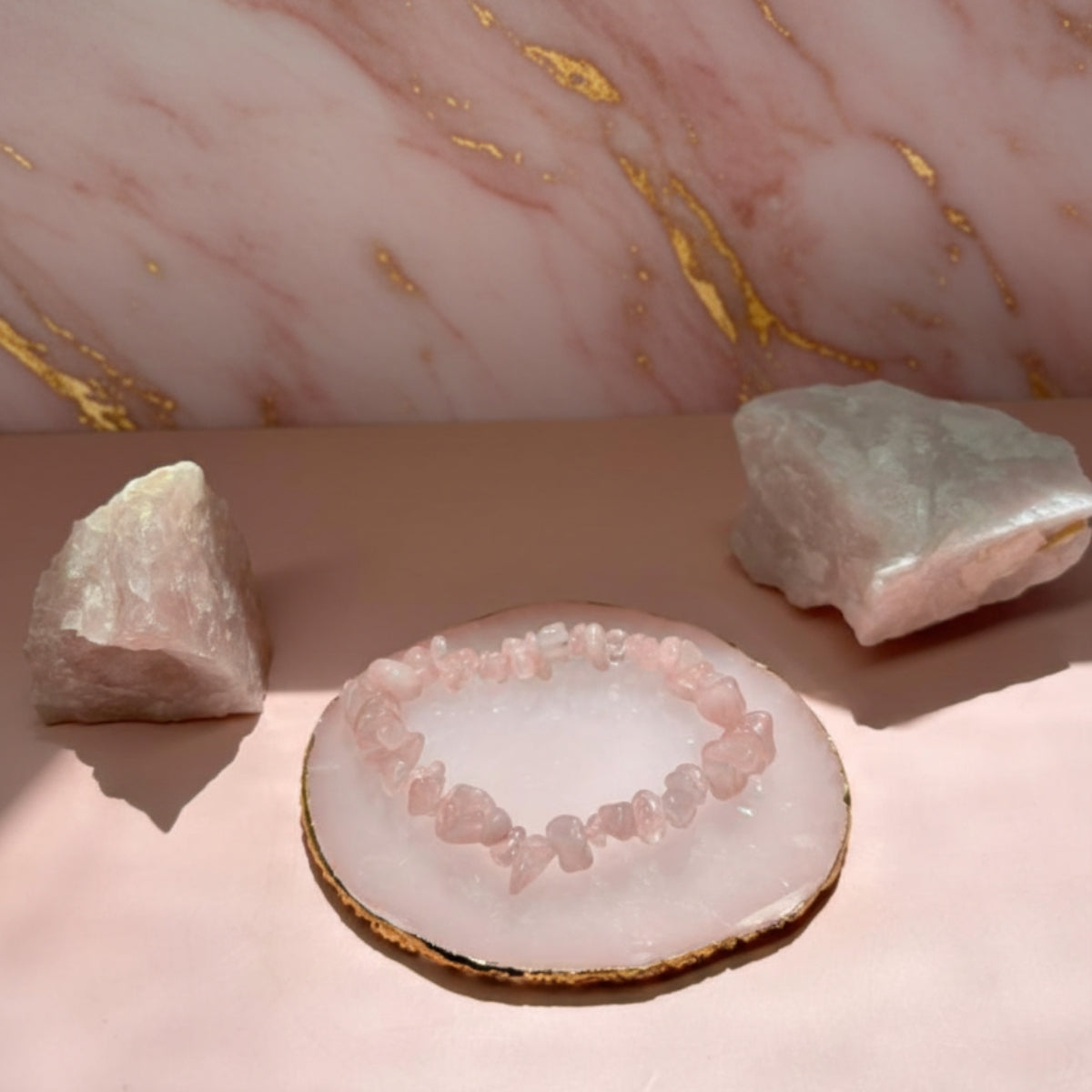 Pulsera Cuarzo Rosa Chips Irregulares Piedra Natural