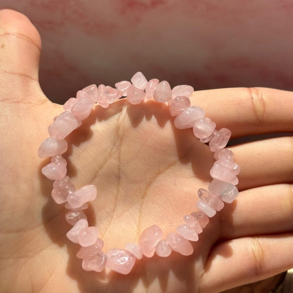 Pulsera Cuarzo Rosa Chips Irregulares Piedra Natural