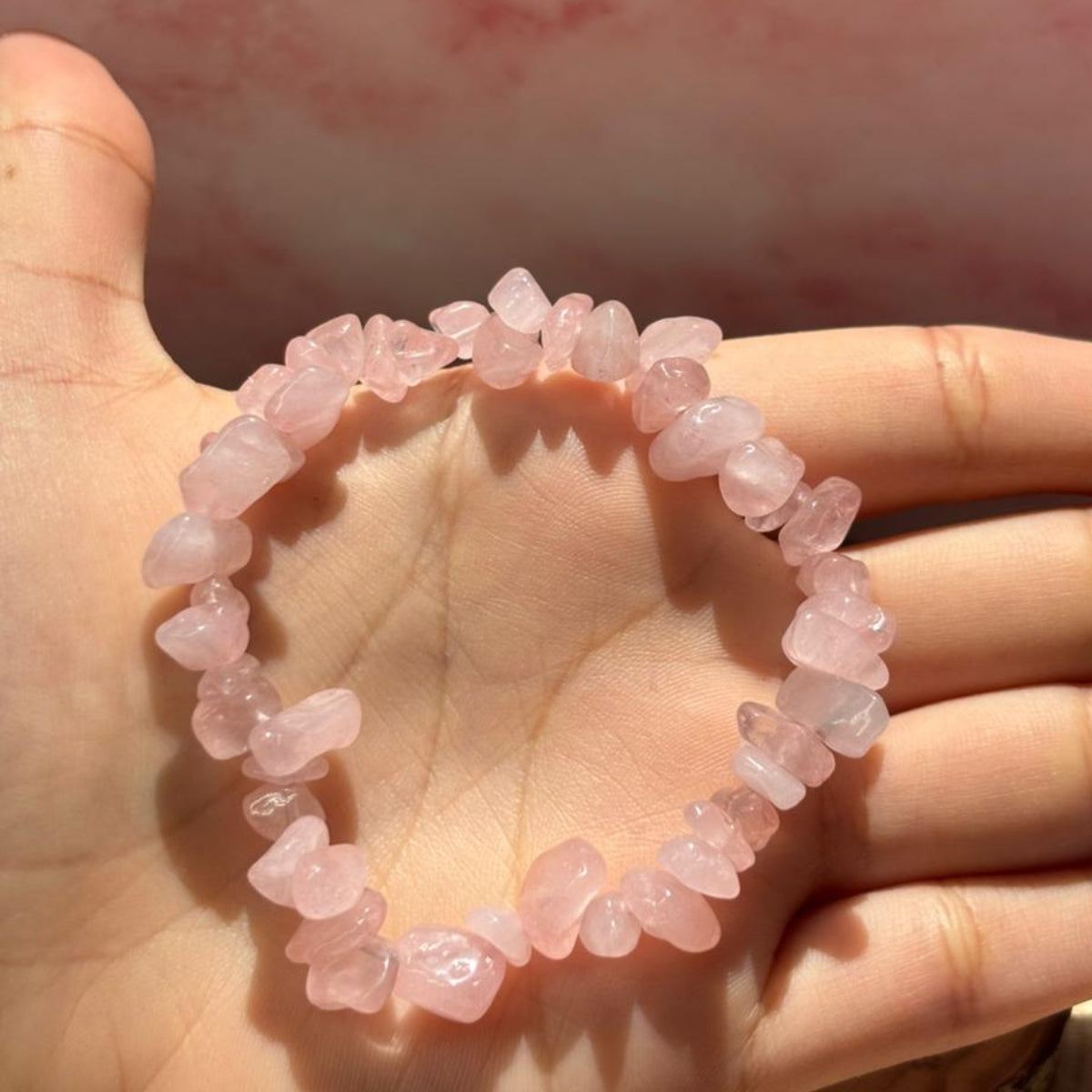 Pulsera Cuarzo Rosa Chips Irregulares Piedra Natural