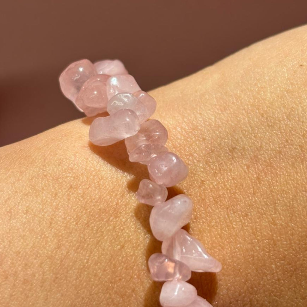 Pulsera Cuarzo Rosa Chips Irregulares Piedra Natural