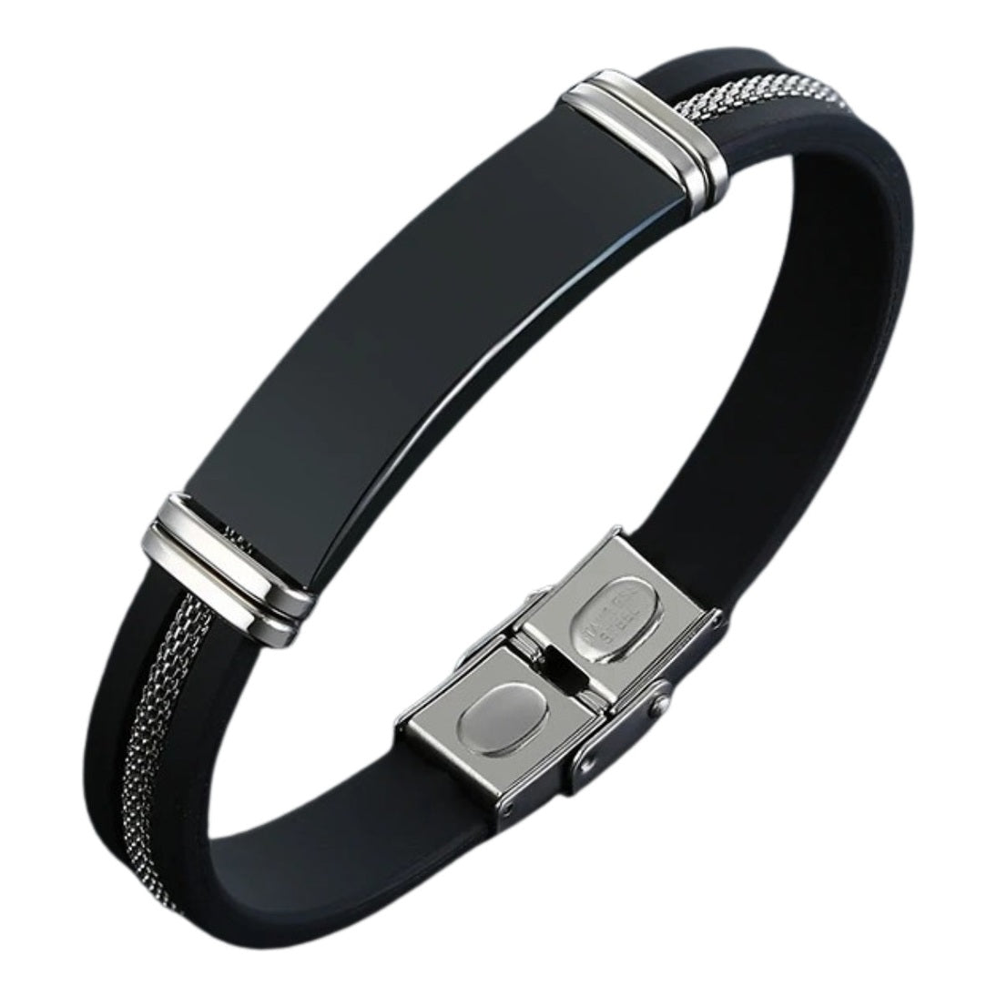 Pulsera Cuero Y Acero Inoxidable Elegante Hombre 7 Mundos