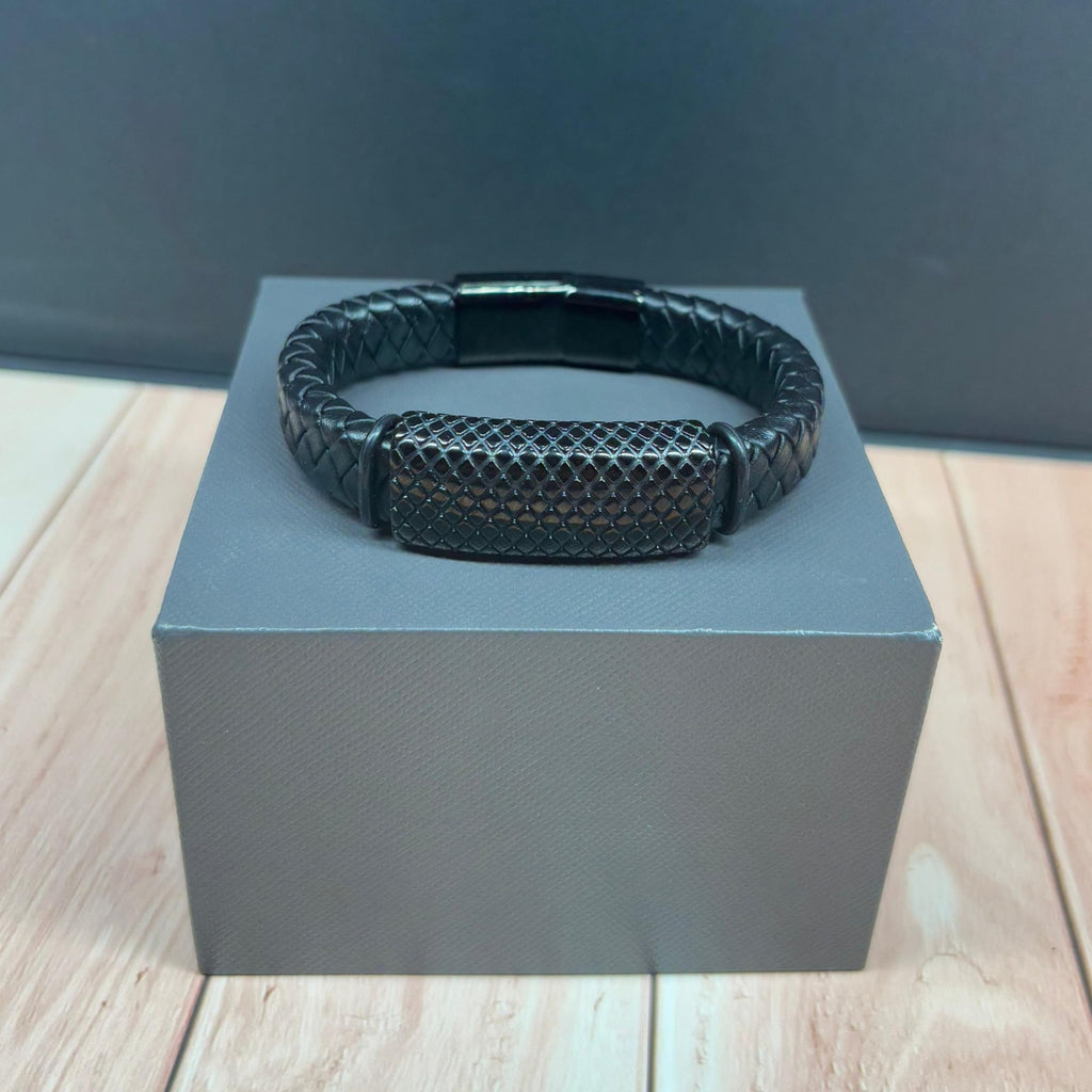 Pulsera De Cuero Genuino Y Acero Inoxidable Elegante Hombre