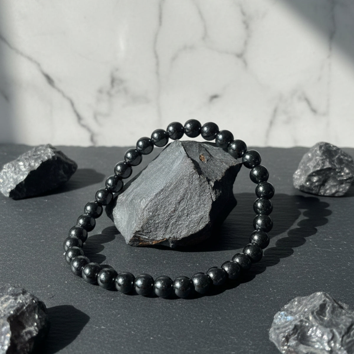 Pulsera Hematita Natural 6mm Para Protección Y Fuerza