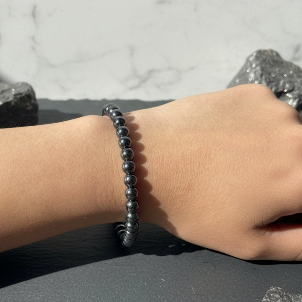 Pulsera Hematita Natural 6mm Para Protección Y Fuerza