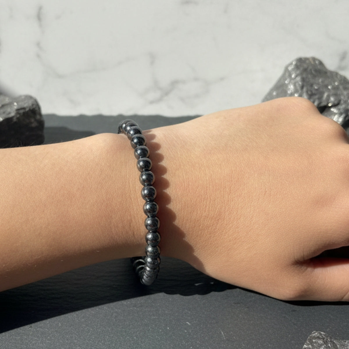 Pulsera Hematita Natural 6mm Para Protección Y Fuerza