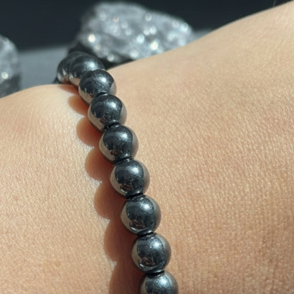 Pulsera Hematita Natural 6mm Para Protección Y Fuerza