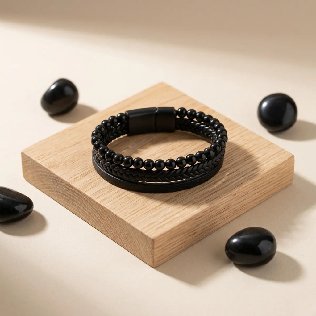 Pulsera de Ónix Cuero PU – Protección y Fuerza