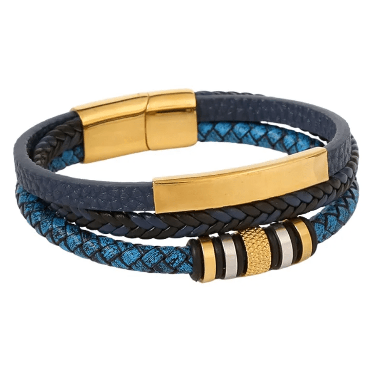 Pulsera Hombre Triple Cuero Pu Y Acero Inoxidable Elegante