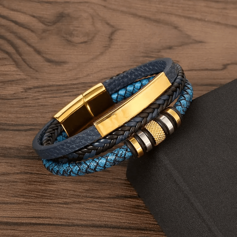 Pulsera Hombre Triple Cuero Pu Y Acero Inoxidable Elegante