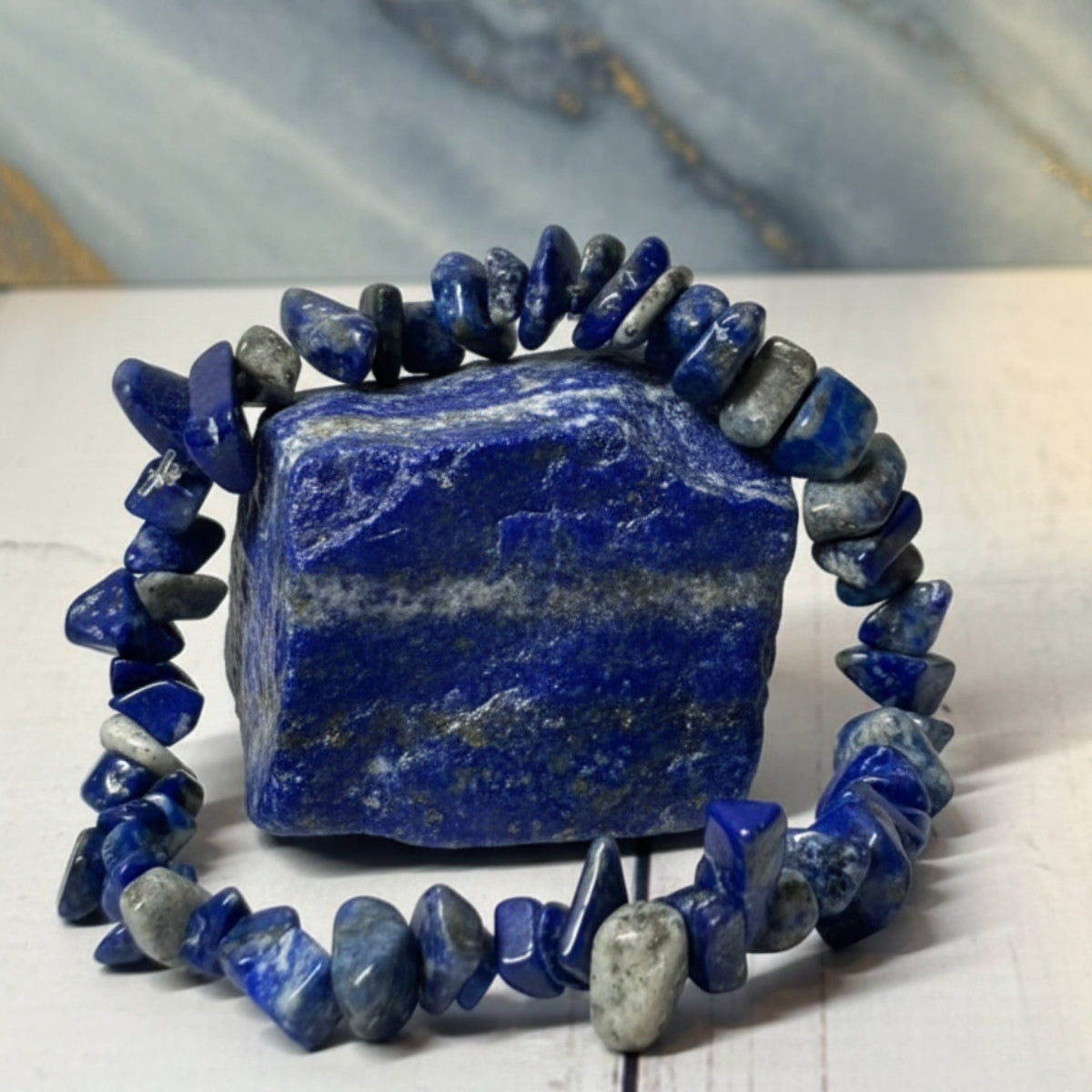 Pulsera Lapislázuli Chips Natural Protección E Intuición