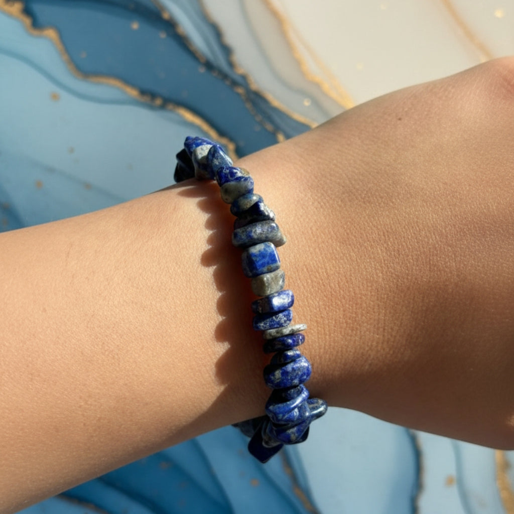 Pulsera Lapislázuli Chips Natural Protección E Intuición