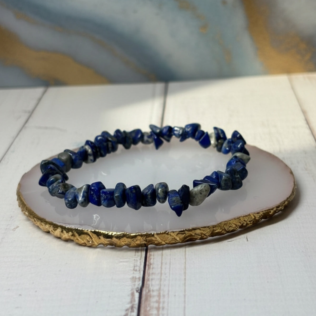 Pulsera Lapislázuli Chips Natural Protección E Intuición