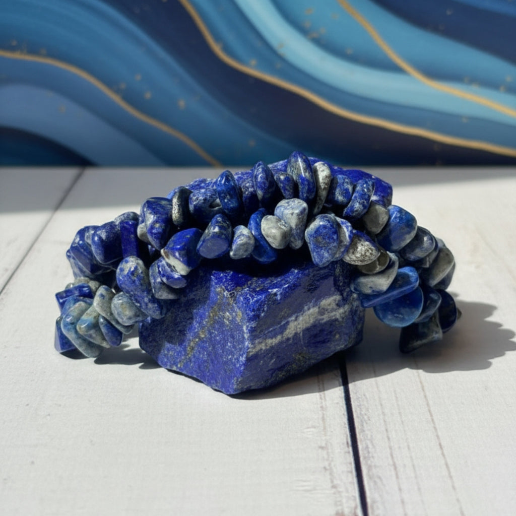 Pulsera Lapislázuli Chips Natural Protección E Intuición