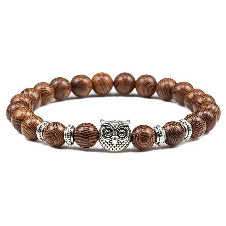 Pulsera Madera Natural Elástica Búho 7 Mundos Protección