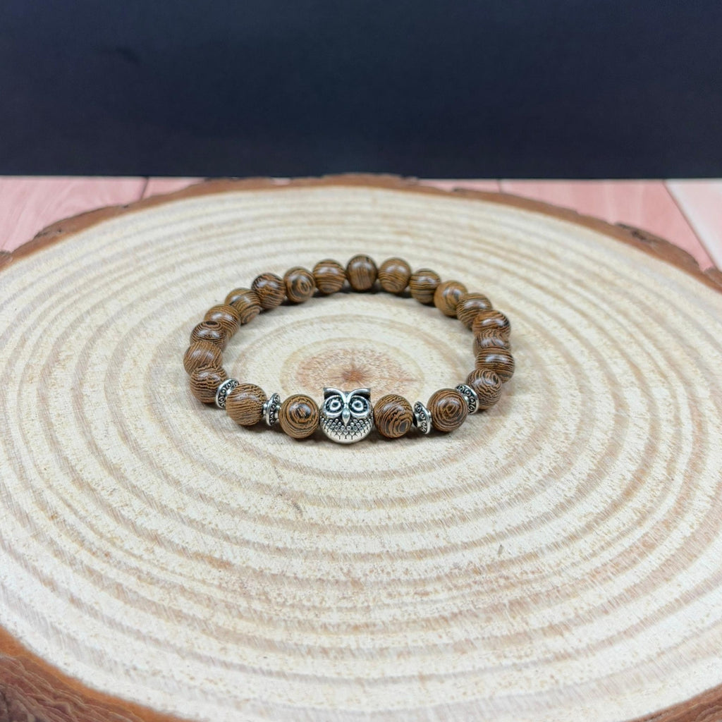 Pulsera Madera Natural Elástica Búho 7 Mundos Protección