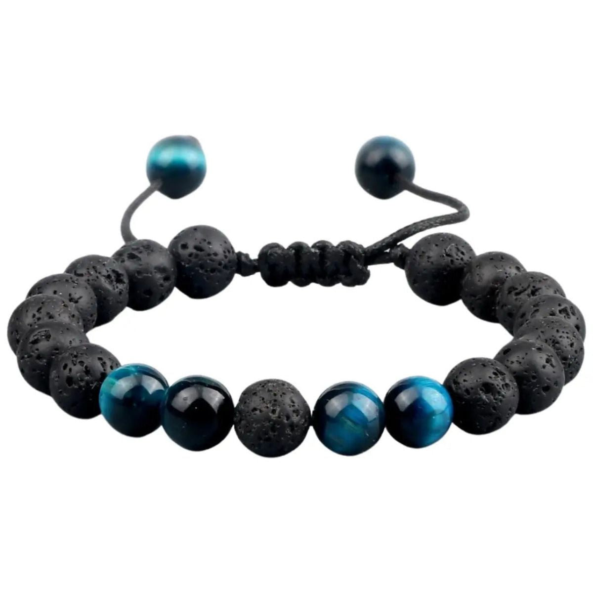 Pulsera Ojo De Tigre Azul Y Volcánica Piedras Naturales