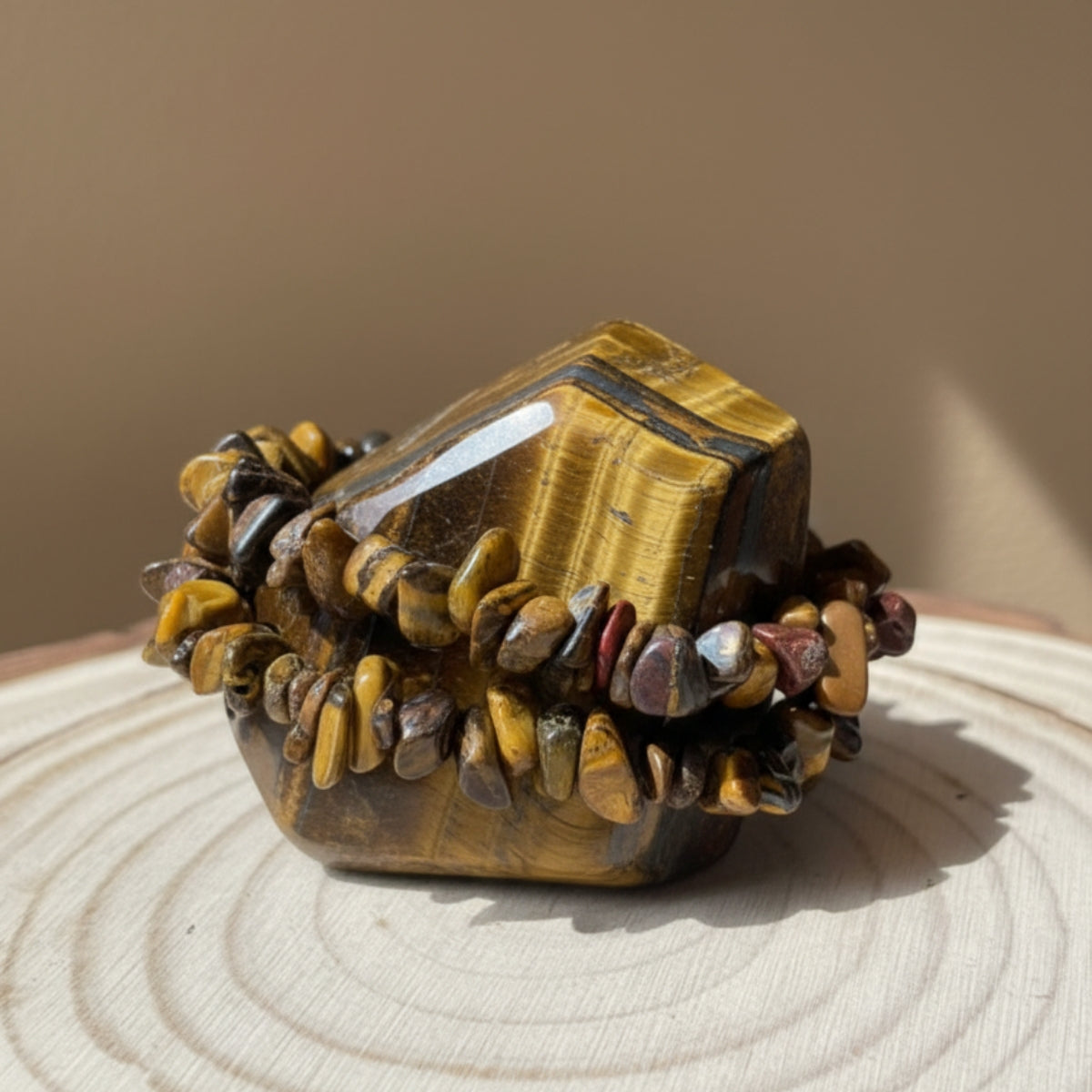 Pulsera Ojo De Tigre Chips Piedra Natural Elástica Unisex