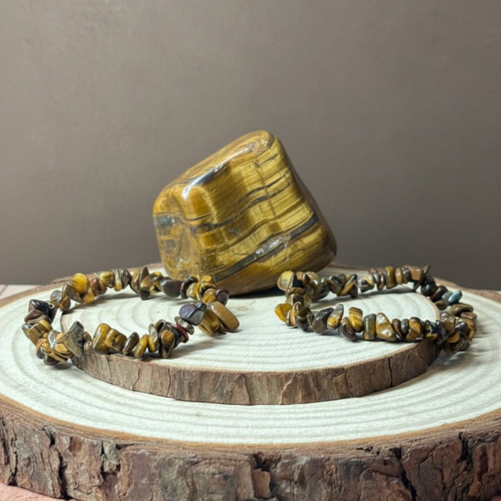 Pulsera Ojo De Tigre Chips Piedra Natural Elástica Unisex